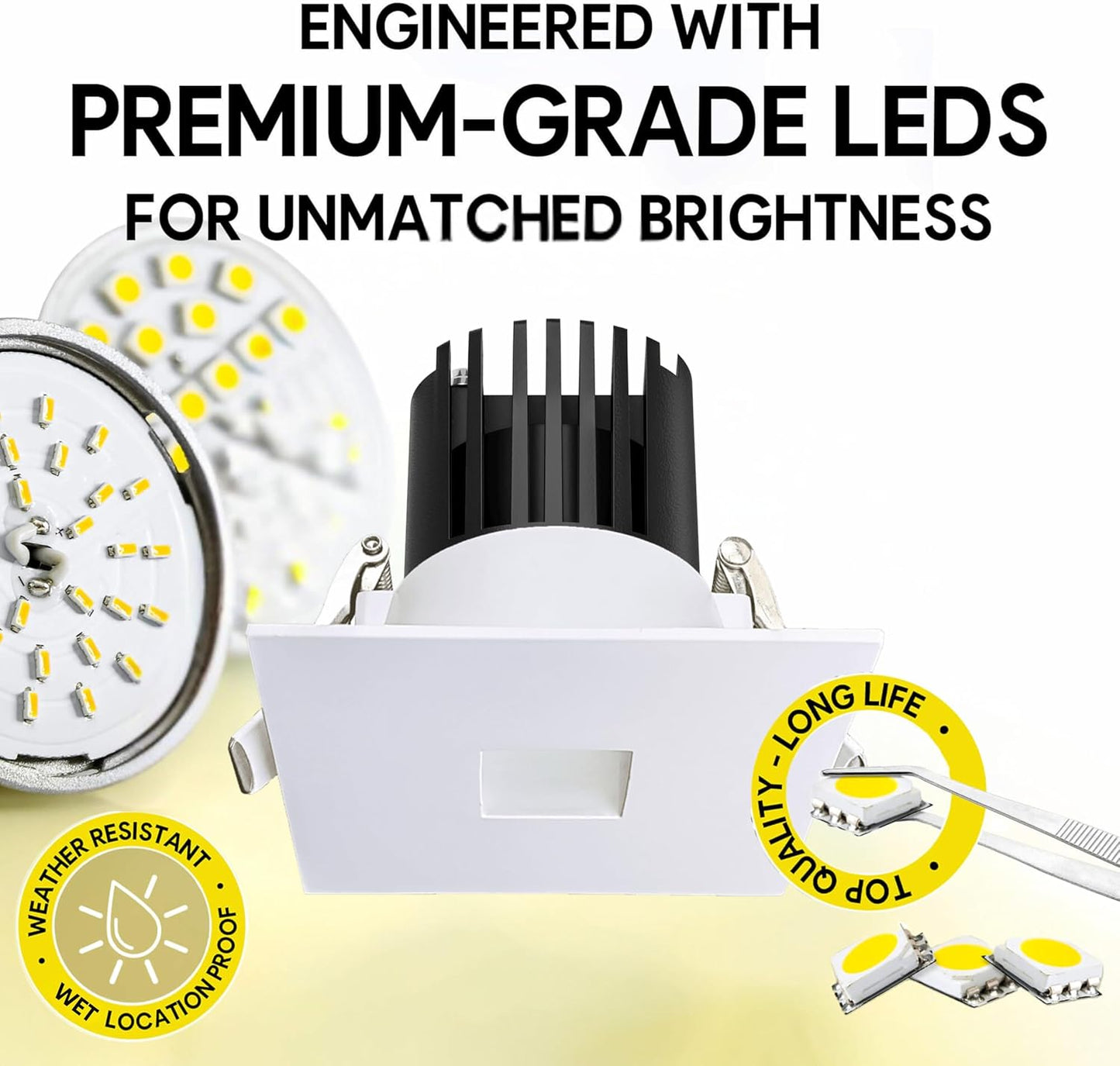 P-6950 3 inch Square White Pinhole Trim Downlight Luminaire 9W=75W, 850 Lumens, 5CCT