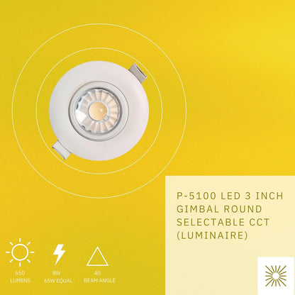 P-5110 3 Inch Round White 8W 650 Lumens 5CCT Gimbal Light
