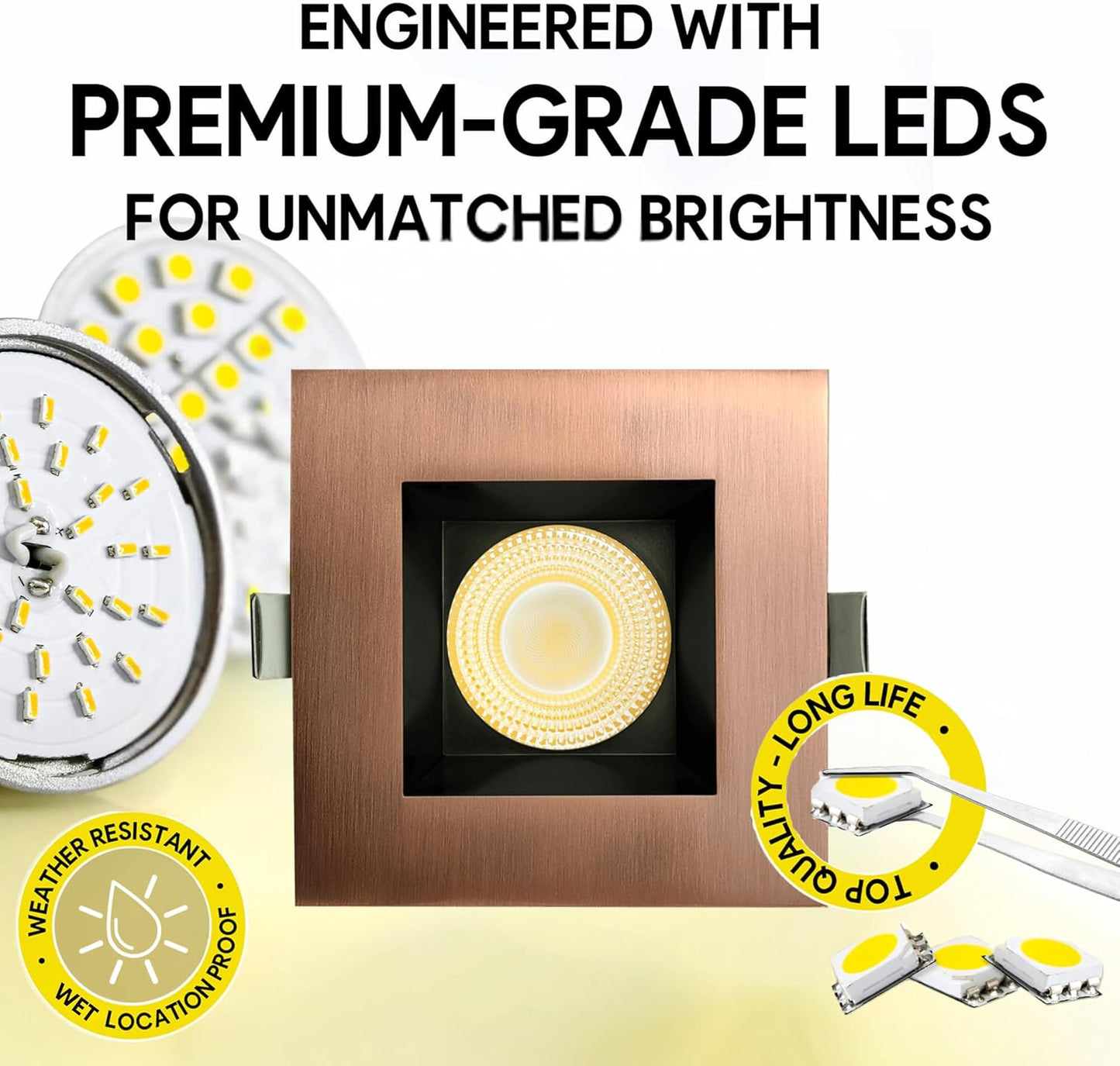 P-7135 3.5 inch Square Brushed Copper 15-9W, 1400-900 Lumens 5CCT Recessed Light