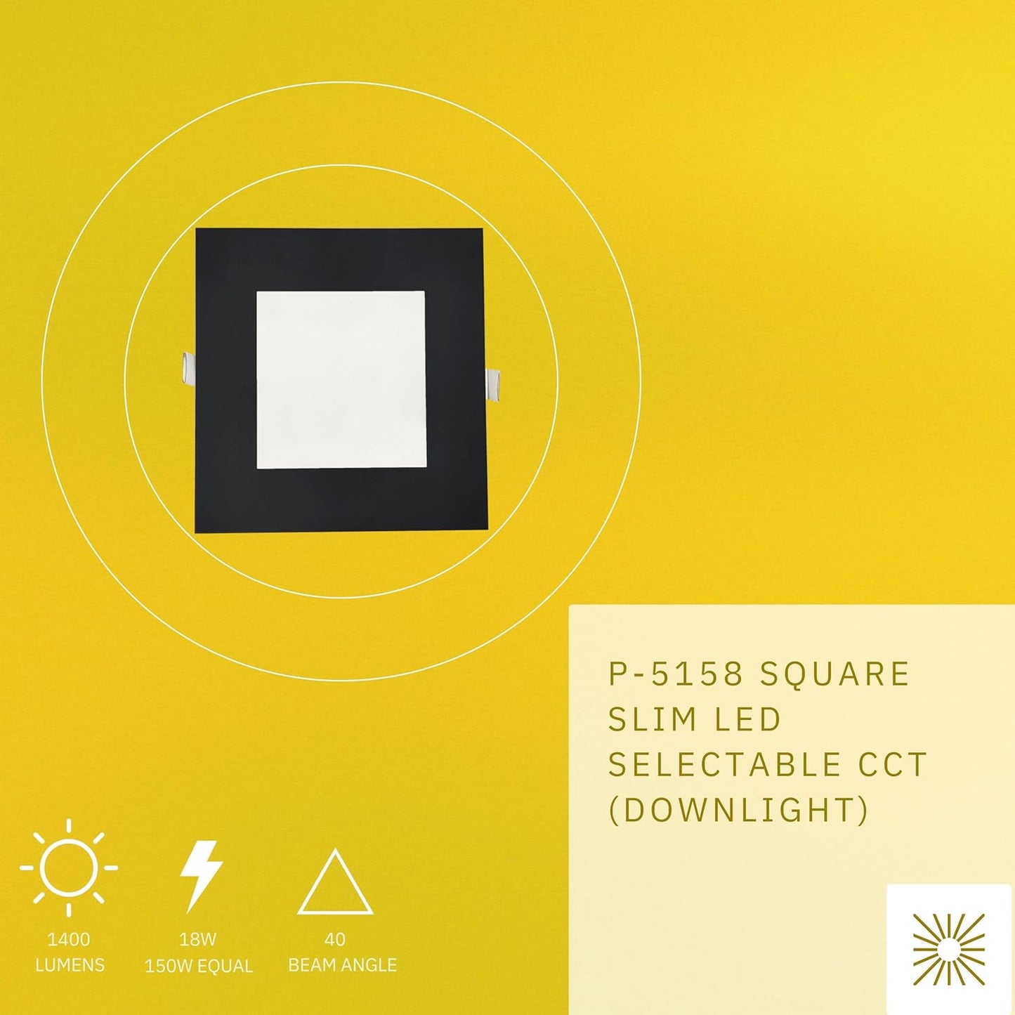 P-5158 6 Inch Square Black 18W 1400 Lumens 5CCT Slim Ultra-Thin light