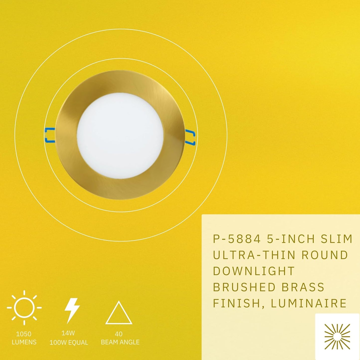 P-5884 5 Inch Round Brushed Brass 14W 1050 Lumens 5CCT Slim Ultra-Thin Light