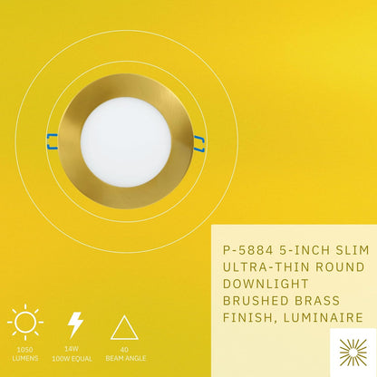 P-5884 5 Inch Round Brushed Brass 14W 1050 Lumens 5CCT Slim Ultra-Thin Light