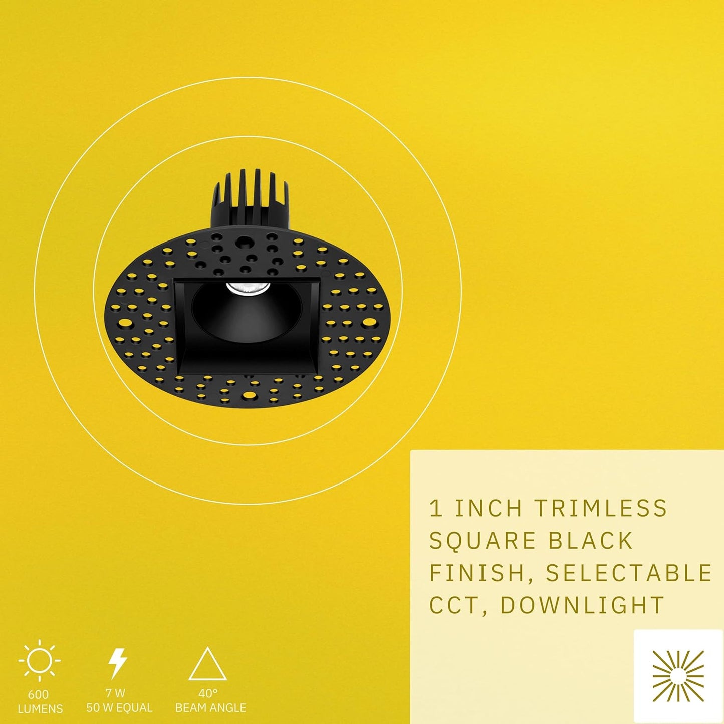 P-6386 1.5 Inch Trimless Square Black 7W=50W, 600 Lumens 5CCT Recessed Light