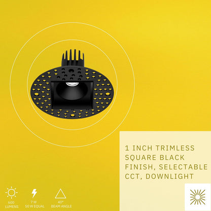 P-6386 1.5 Inch Trimless Square Black 7W=50W, 600 Lumens 5CCT Recessed Light