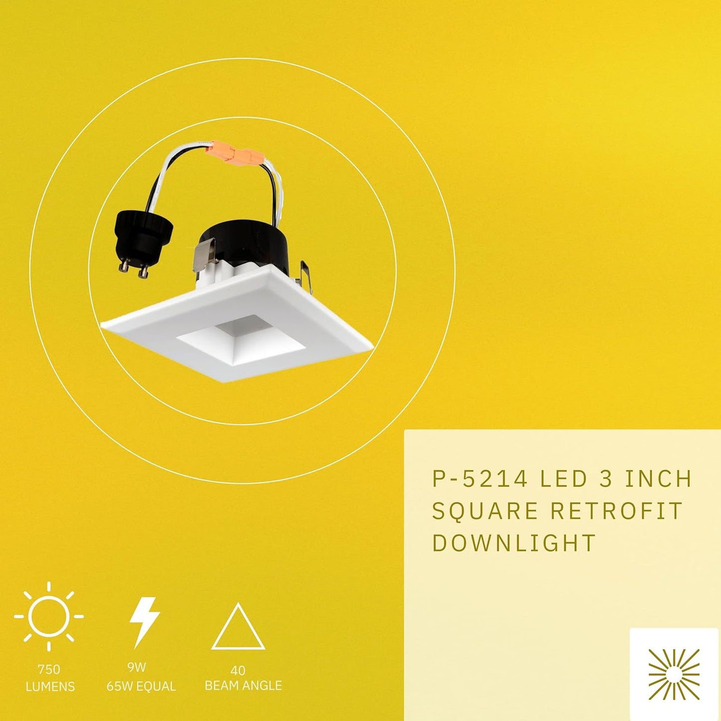 P-5214 3 Inch Square White 9W 750 Lumens Super White 5k Retrofit Light