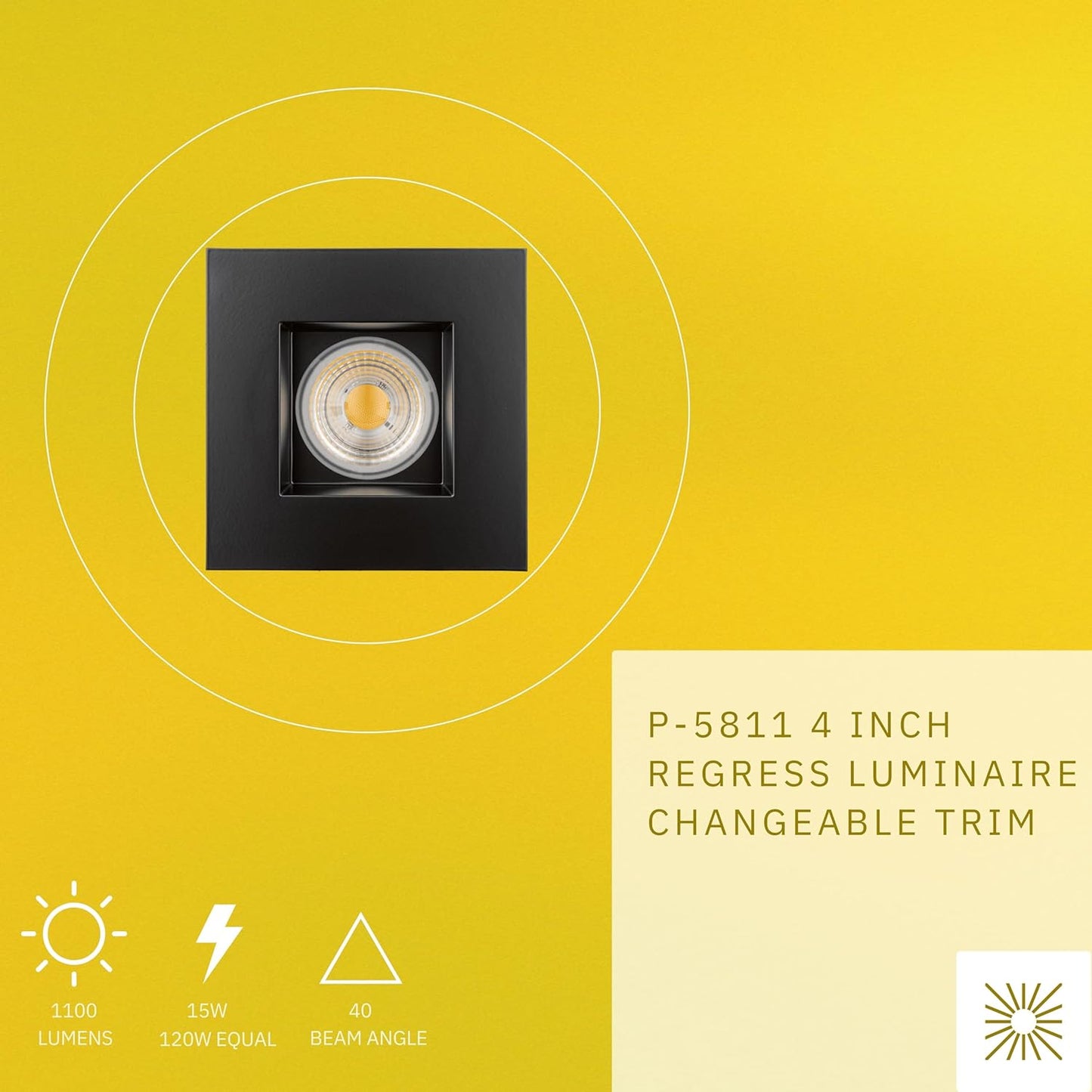 P-5811 4 Inch Square Smooth Black 15W 1100 Lumens Super White 5k Recessed Light