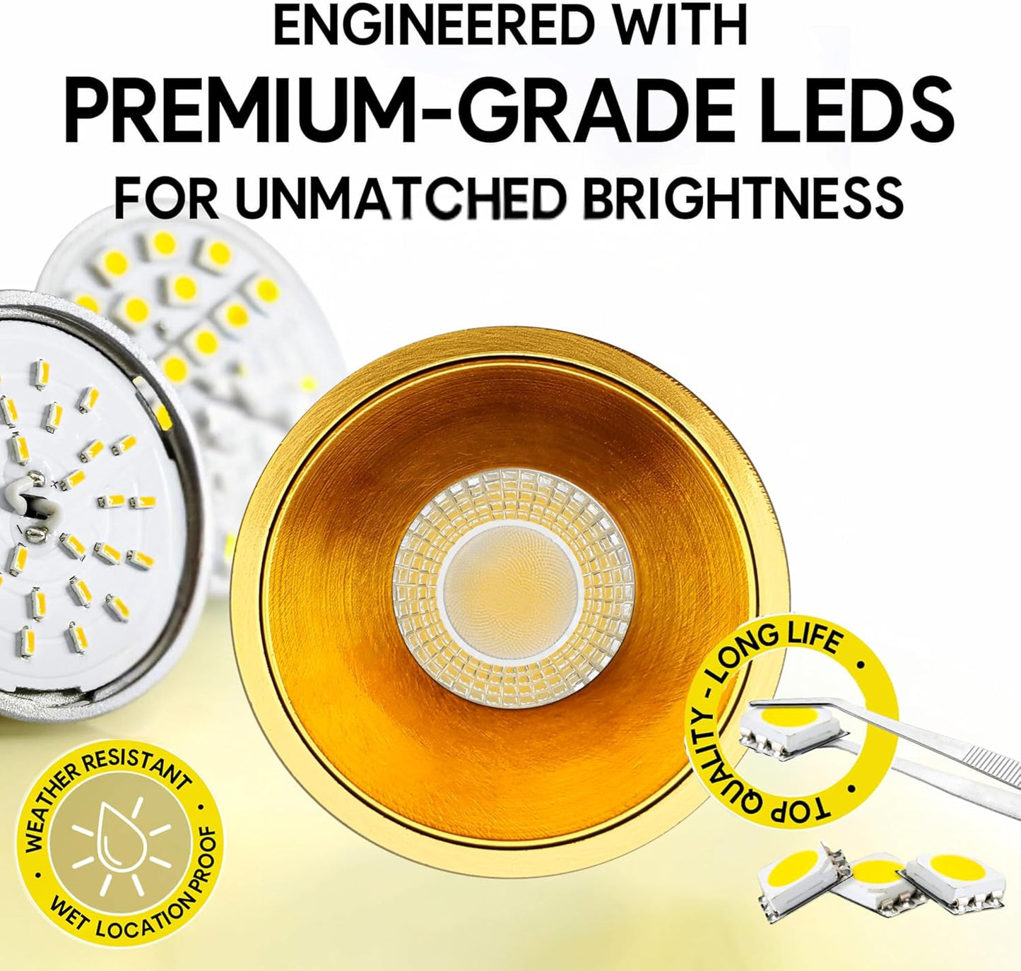 P-7083 3 Inch Millwork Trimless Round Brushed Brass HO 15W, 1400 Lumens 5CCT Recessed Light