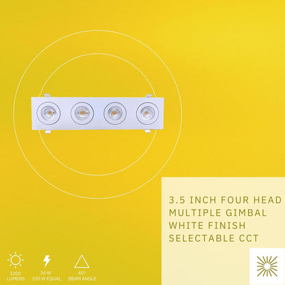 P-6554 3.5 Inch 4 Head Multiple Gimbal, White Finish 36 Watts, 3200 Lumens 5CCT Recessed Light