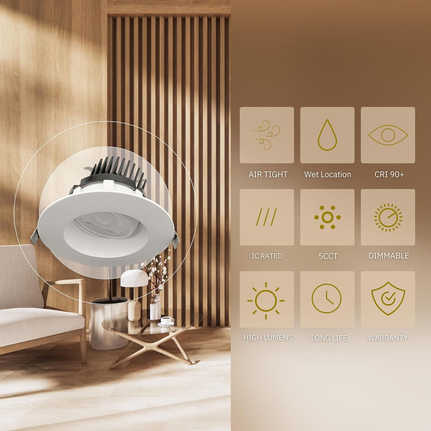 P-6087 6 Inch Round White 22W 2200 Lumens 5CCT Gimbal Light