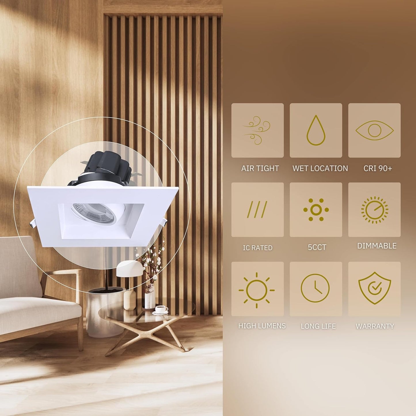 P-6394 3.5 Inch Regress Gimbal Square White 14W=125W, 1400 Lumens 5CCT Recessed Light