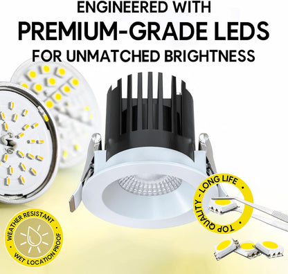 P-7486 3 inch Round White Shallow Trim, 9W, 850 Lumens, 5CCT Recessed Light