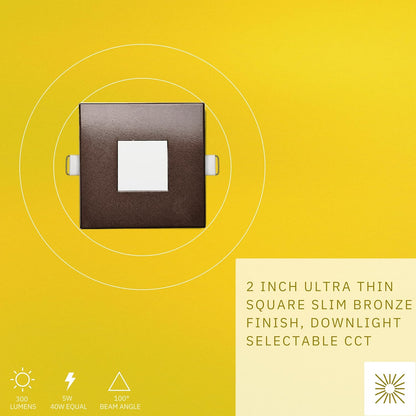 P-6624 2 Inch Slim Ultra-Thin Square, Bronze Finish 5 Watts, 300 Lumens 5CCT Recessed Light