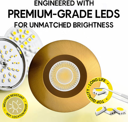 P-6975 4 inch Retrofit Round Downlight Luminaire, Brushed Brass Finish, 10W=100W, 1000 Lumens, 5CCT