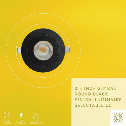 P-6550 3.5 Inch Gimbal Round, Black Finish 10 Watts, 850 Lumens 5CCT Recessed Light