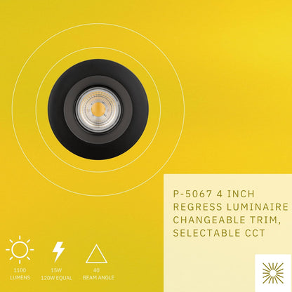 P-5067 4 Inch Round Black Smooth 15W 1100 Lumens 5CCT Recessed Light
