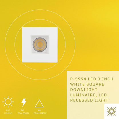P-5994 3 Inch White Square 9W 850 Lumens 5CCT Recessed Light