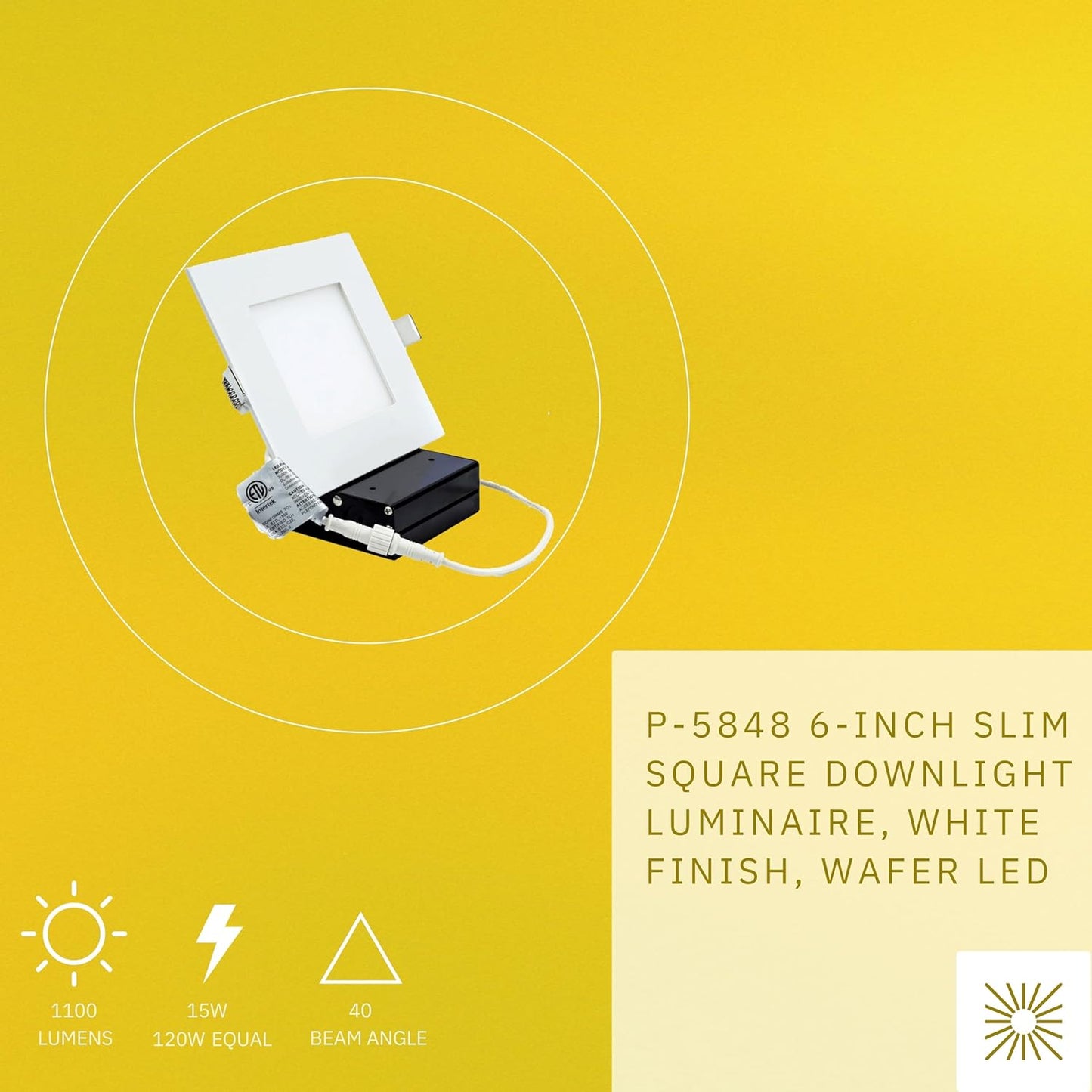 P-5848 6 Inch Square White 15W 1100 Lumens Super White 5000k Slim Light