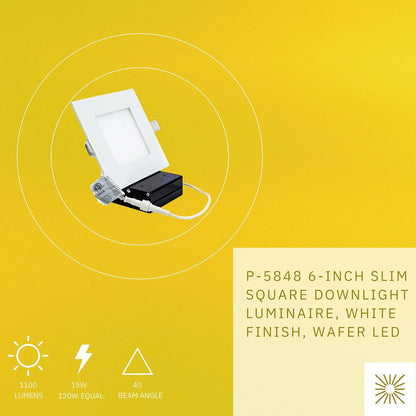 P-5848 6 Inch Square White 15W 1100 Lumens Super White 5000k Slim Light