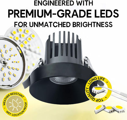P-6947 3 inch Round Black 3/4 Inch Drop Trim Downlight Luminaire 9W=75W, 850 Lumens, 5CCT