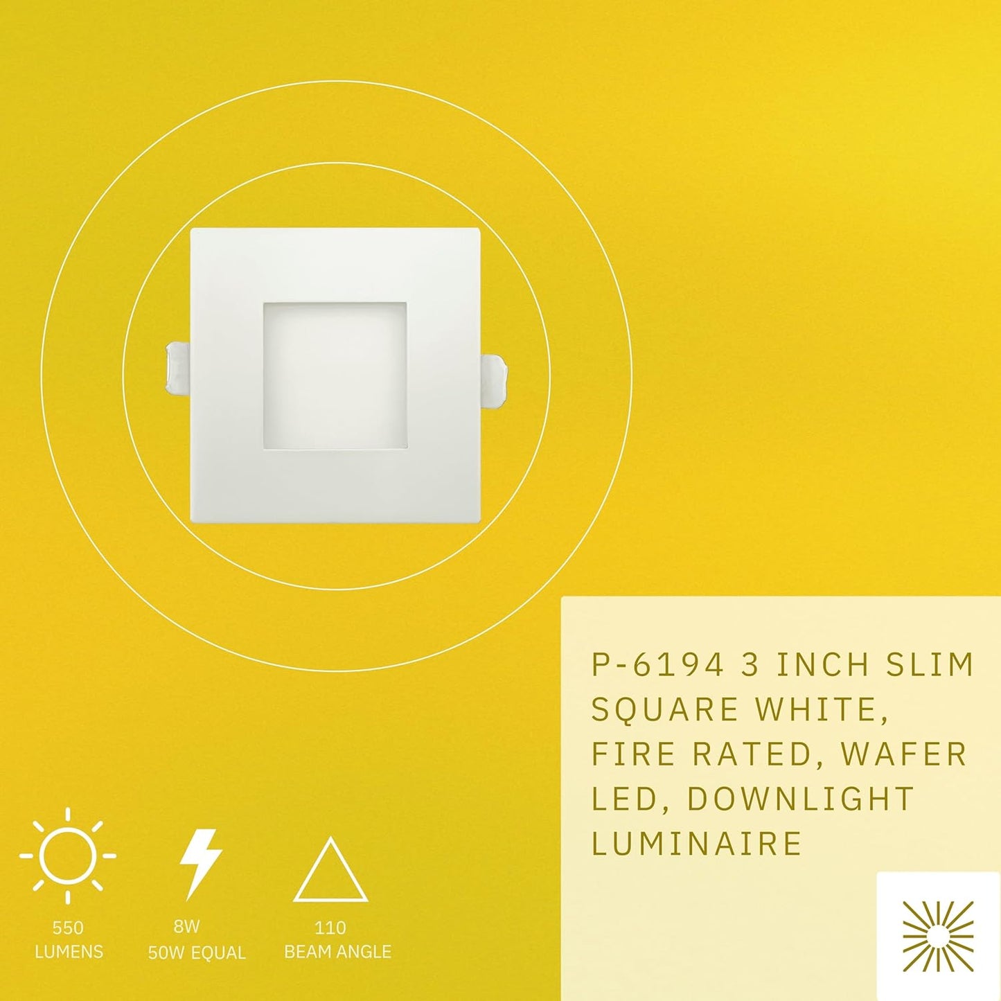 P-6194 3 Inch Square White 8W 550 Lumens 5CCT Slim Light