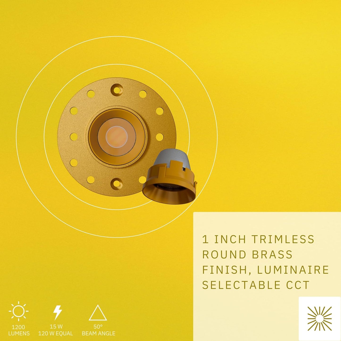 P-6564 1 Inch Trimless Round, Brass Finish 15 Watts, 1200 Lumens 5CCT Recessed Light