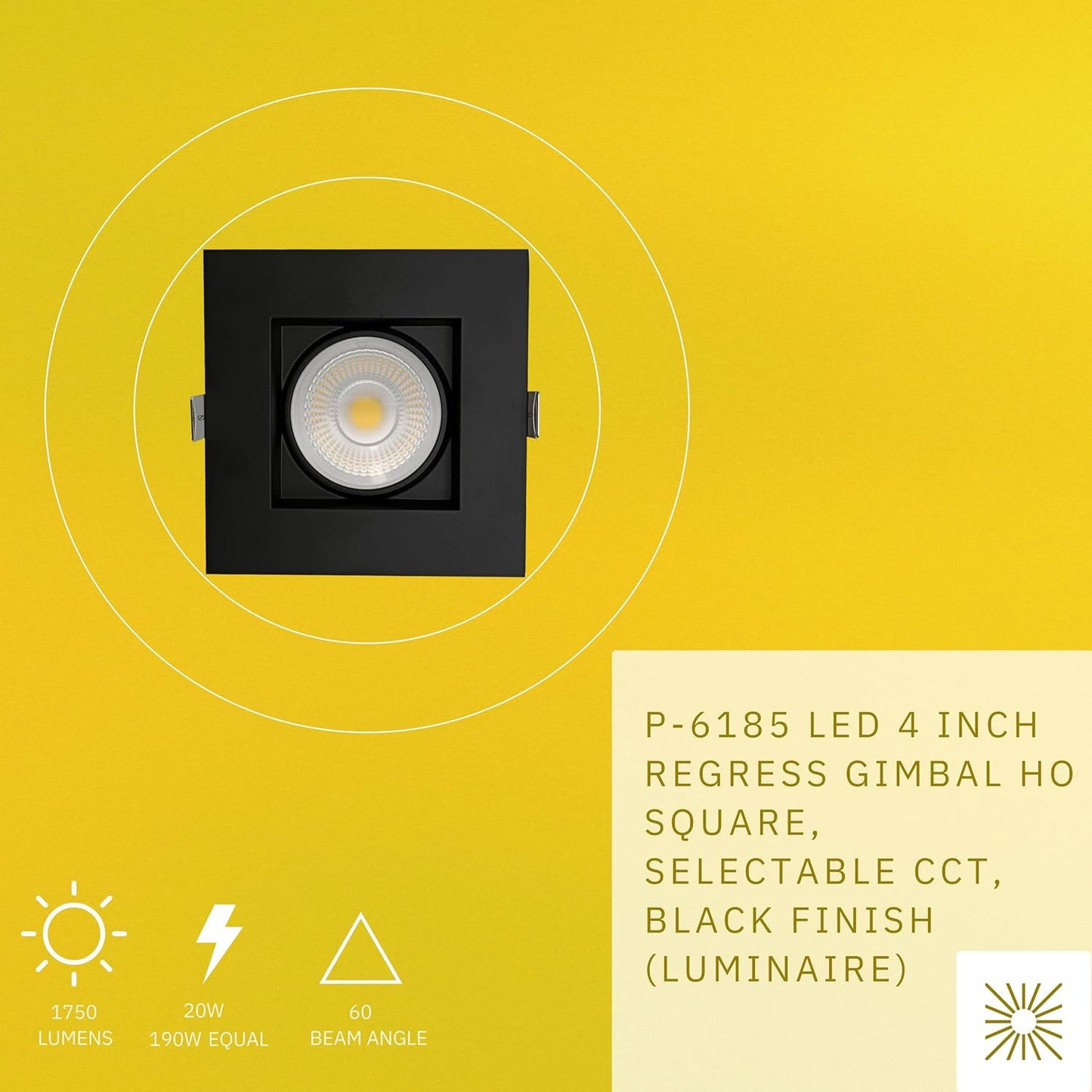 P-6185 4 Inch Square Black 20W 1750 Lumens 5CCT Gimbal Light