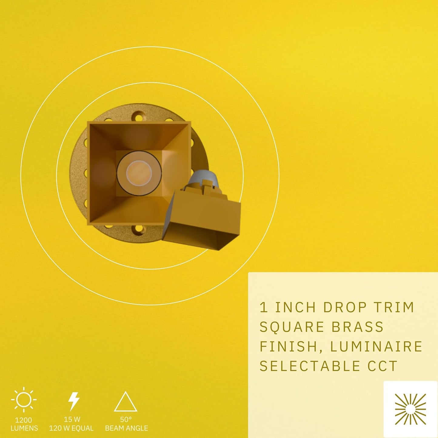P-6589 1 Inch Square Drop, Brass Finish 15 Watts, 1200 Lumens 5CCT Recessed Light