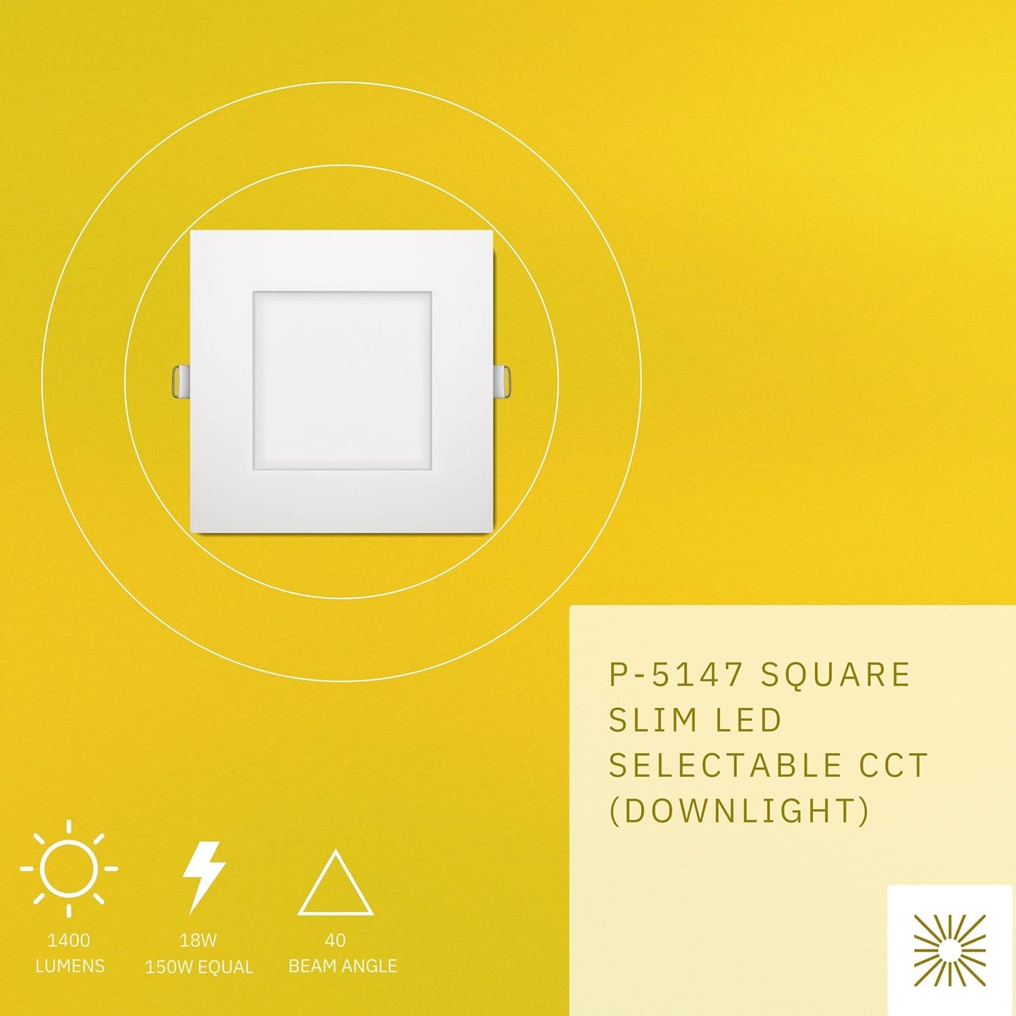 P-5147 6 Inch Square White 18W 1400 Lumens 5CCT Slim Ultra-Thin light