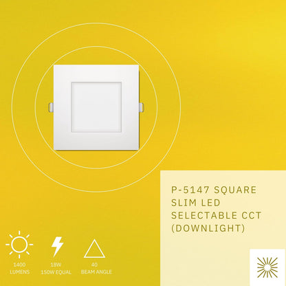P-5147 6 Inch Square White 18W 1400 Lumens 5CCT Slim Ultra-Thin light