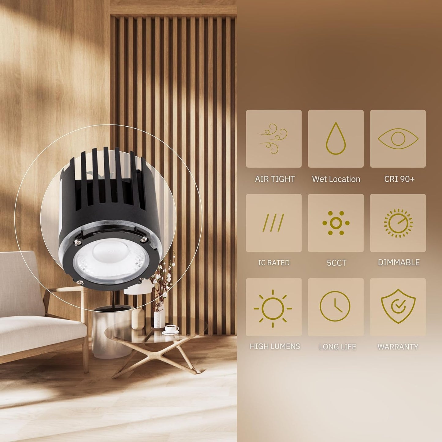 P-5996 3 Inch Black Square 9W 850 Lumens 5CCT Recessed Light