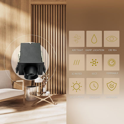 P-6636 2 Inch Retractable Square, Black Finish 3 Watts, 170 Lumens 5CCT Recessed Light