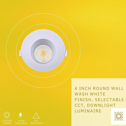 P-6451 4 Inch Round Wall Wash, White Finish 15 Watts, 1550 Lumens 5CCT Recessed Light