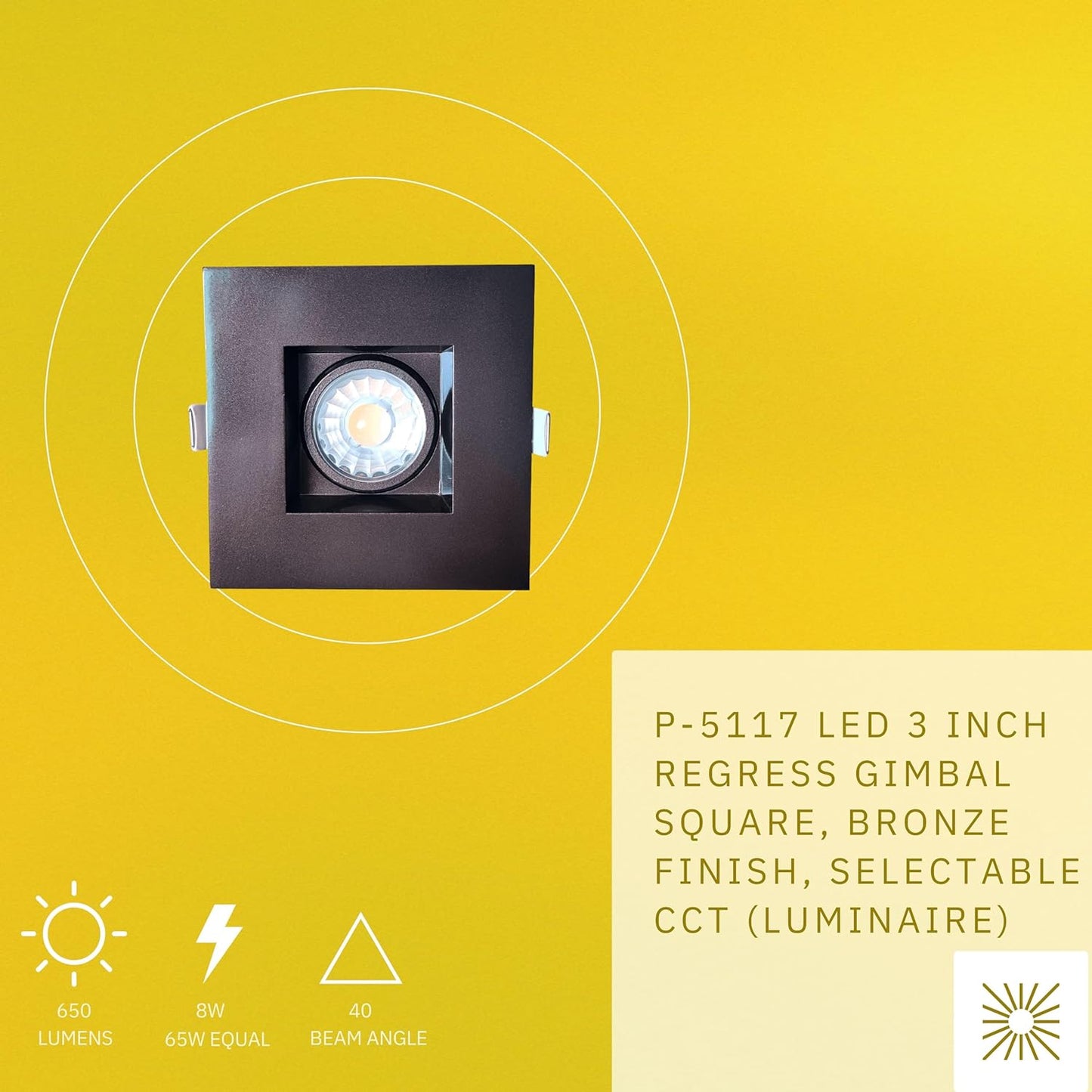 P-5117 3 Inch Square Bronze 8W 650 Lumens 5CCT Gimbal Light
