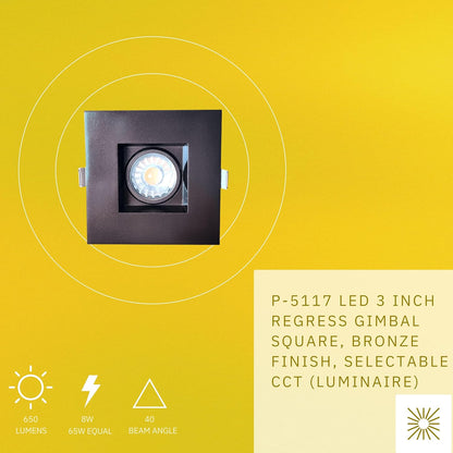 P-5117 3 Inch Square Bronze 8W 650 Lumens 5CCT Gimbal Light