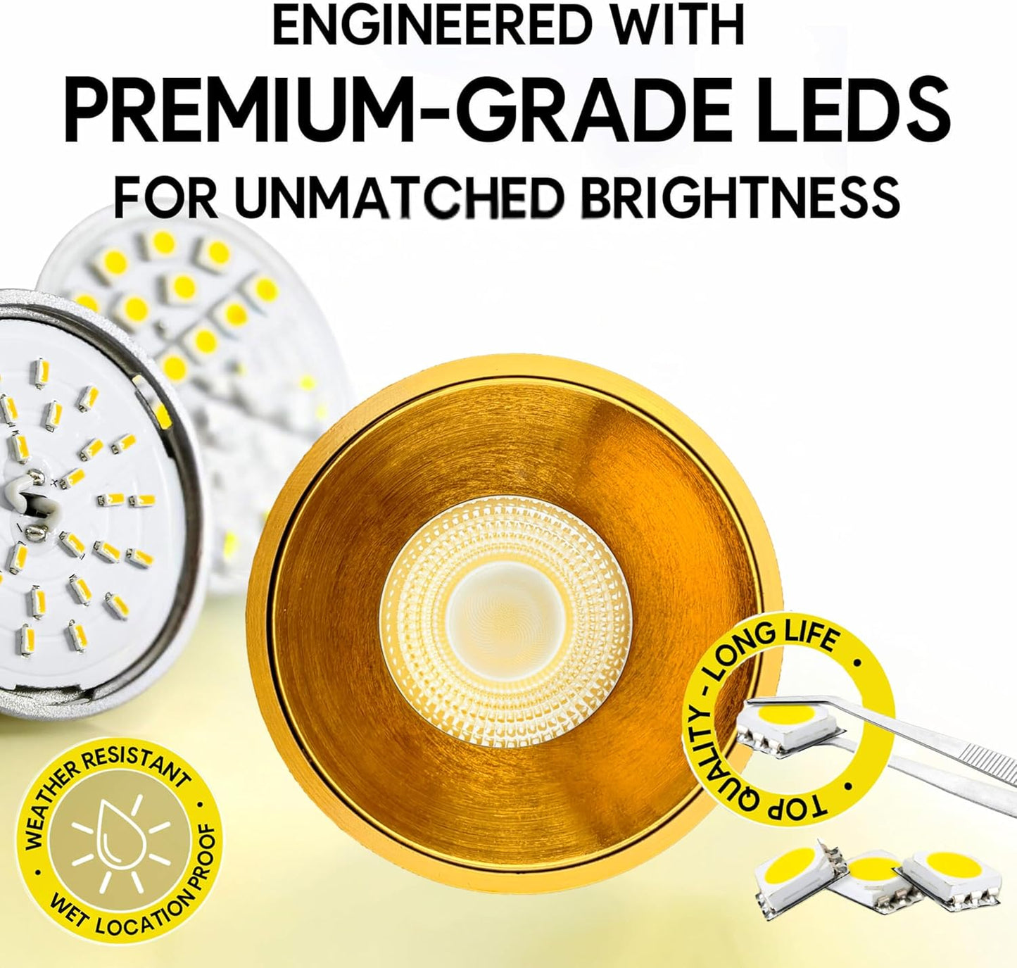 P-7121 3.5 inch Millwork Trimless Round Brushed Brass 15-9W, 1400-900 Lumens 5CCT Recessed Light