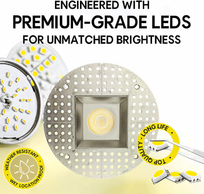 P-7111 3.5 inch Trimless Square Brushed Nickel 15-9W, 1400-900 Lumens 5CCT Recessed Light