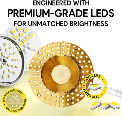 P-7149 3.5 inch Trimless Round Brushed Brass HO 18-30W, 1700-2700 Lumens 5CCT Recessed Light