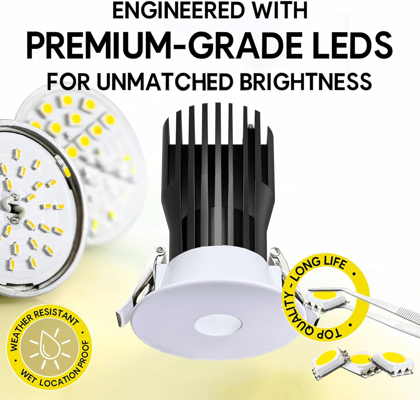 P-6964 3 inch Round White Pinhole Trim HO Downlight Luminaire 24W=200W, 2100 Lumens, 5CCT