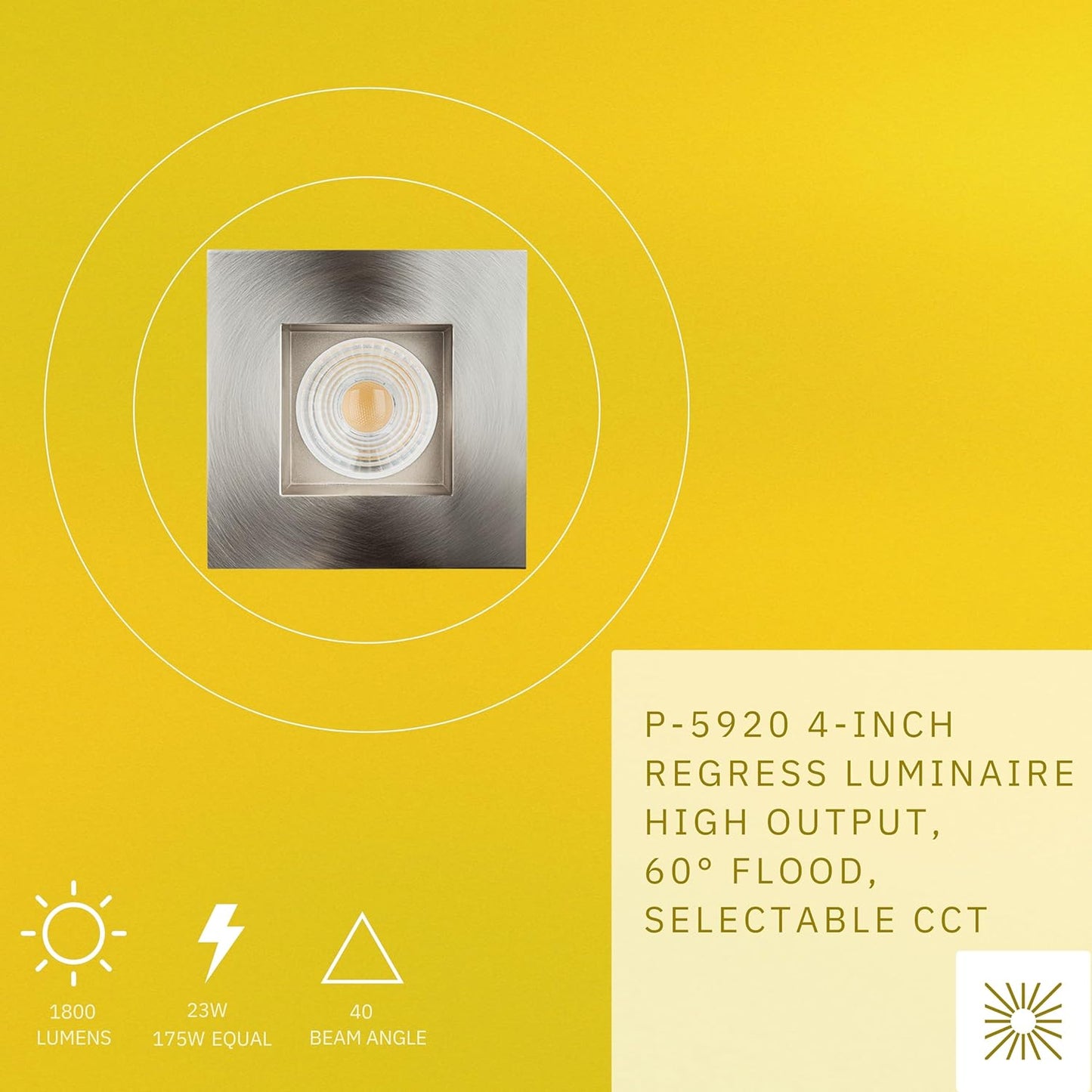 P-5920 4 Inch Square Brushed Nickel 23W 1800 Lumens 5CCT Recessed Light