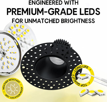 P-7552 3 inch Trimless Round Wall-Wash Black, 8W, 800 Lumens, 5CCT Recessed Light