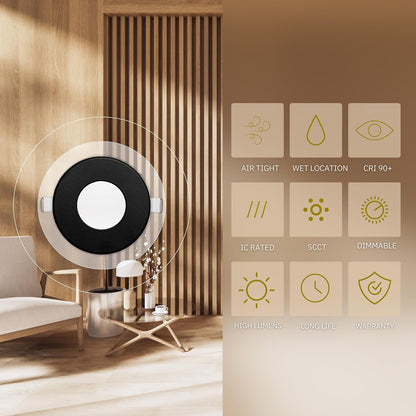 P-6618 2 Inch Slim Ultra-Thin Round, Black Finish 5 Watts, 300 Lumens 5CCT Recessed Light