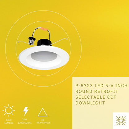 P-5723 5-6 Inch Retrofit Round White 14W 1350 Lumens 5CCT Recessed Light