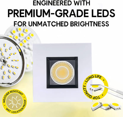P-6978 4 inch Retrofit Square Downlight Luminaire, Two-Tone Finish, 10W=100W, 1000 Lumens, 5CCT