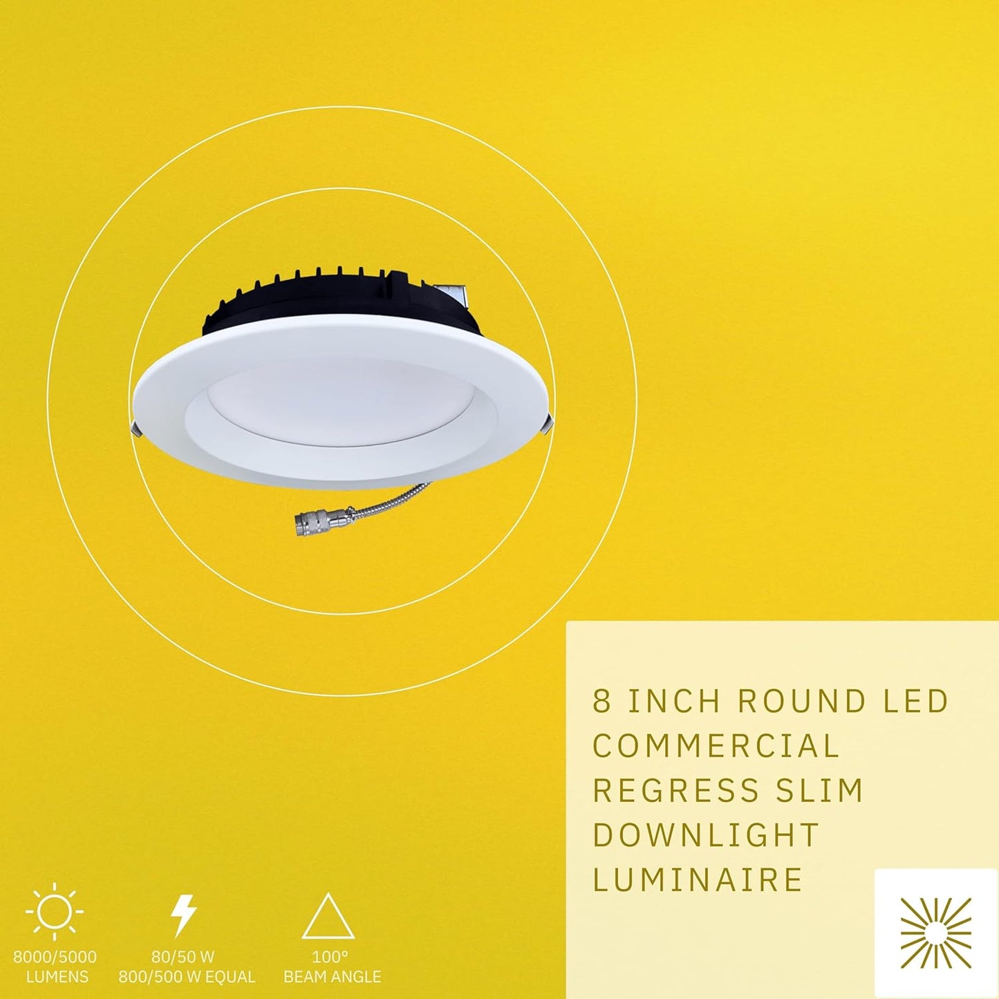 P-6405 8 Inch Slim Round White Finish 80-50W=800-500W, 8000-5000 Lumens 5CCT Recessed Light