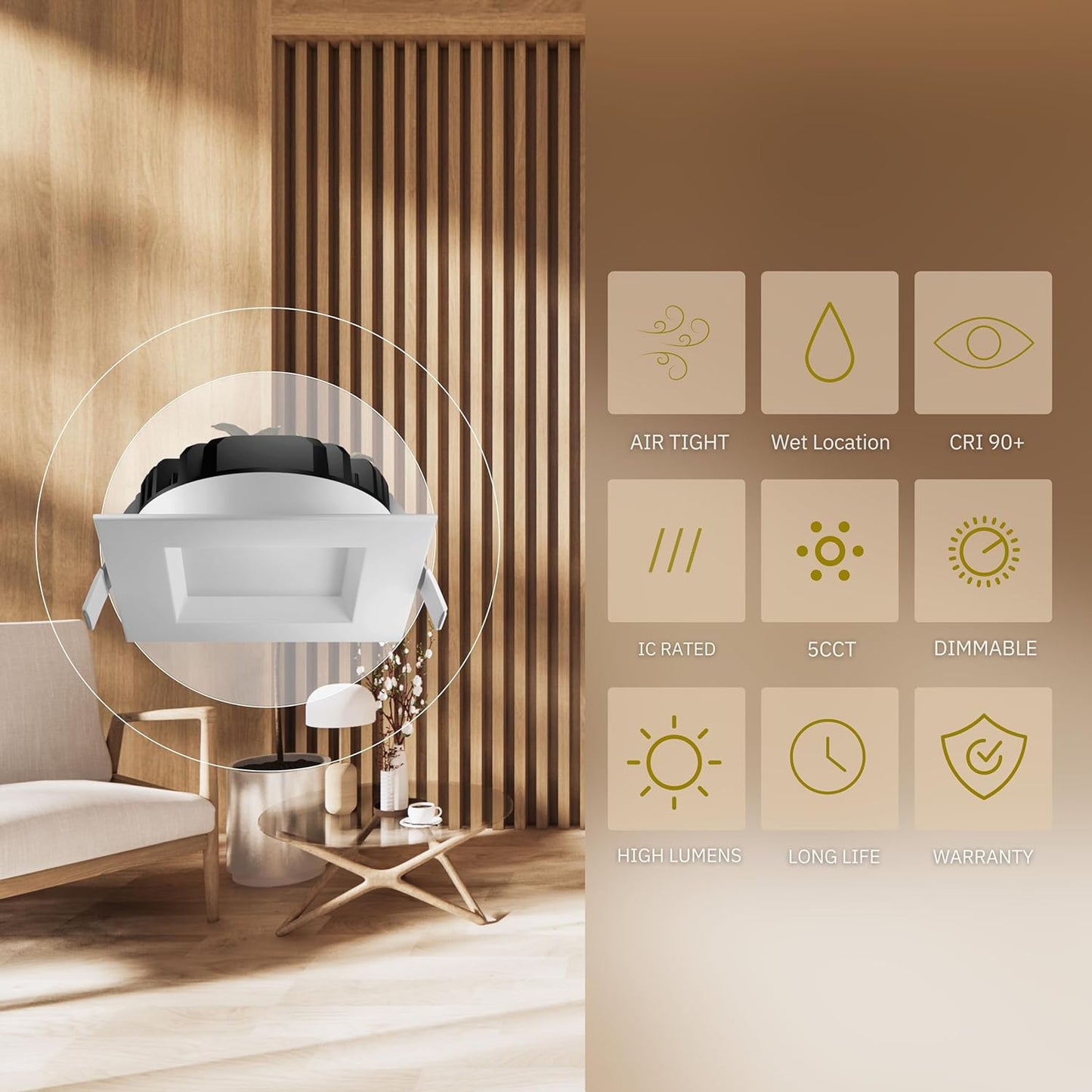 P-5138 5 Inch Square White 23W 1800 Lumens 5CCT Slim Light