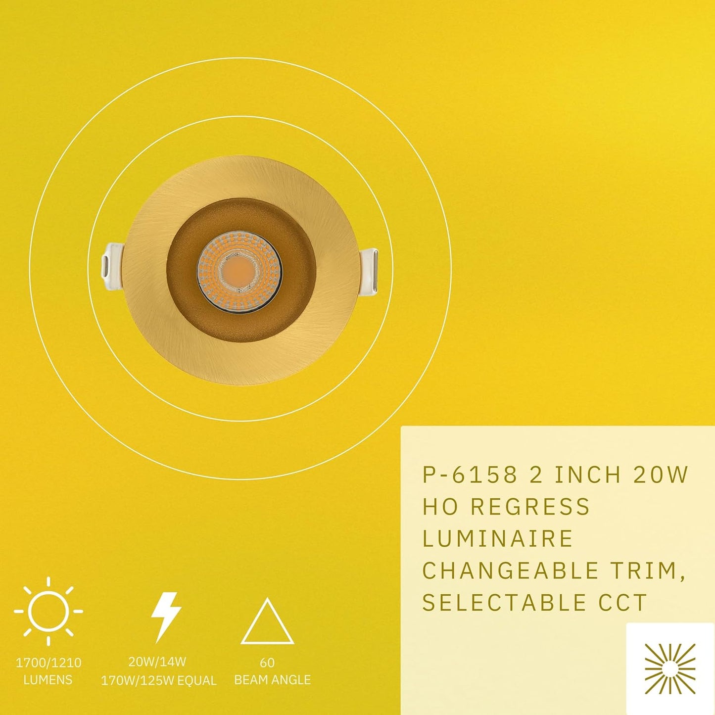 P-6158 2 Inch Brushed Brass Round 20W 1700/1200 Lumens 5CCT Recessed Light