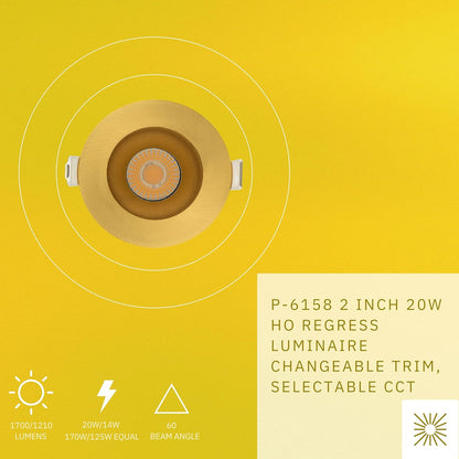 P-6158 2 Inch Brushed Brass Round 20W 1700/1200 Lumens 5CCT Recessed Light
