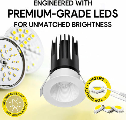 P-7477 2 inch Baffle Round White HO, 8/14W, 750/1200 Lumens, 5CCT Recessed Light