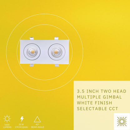 P-6552 3.5 Inch 2 Head Multiple Gimbal, White Finish 20 Watts, 1600 Lumens 5CCT Recessed Light