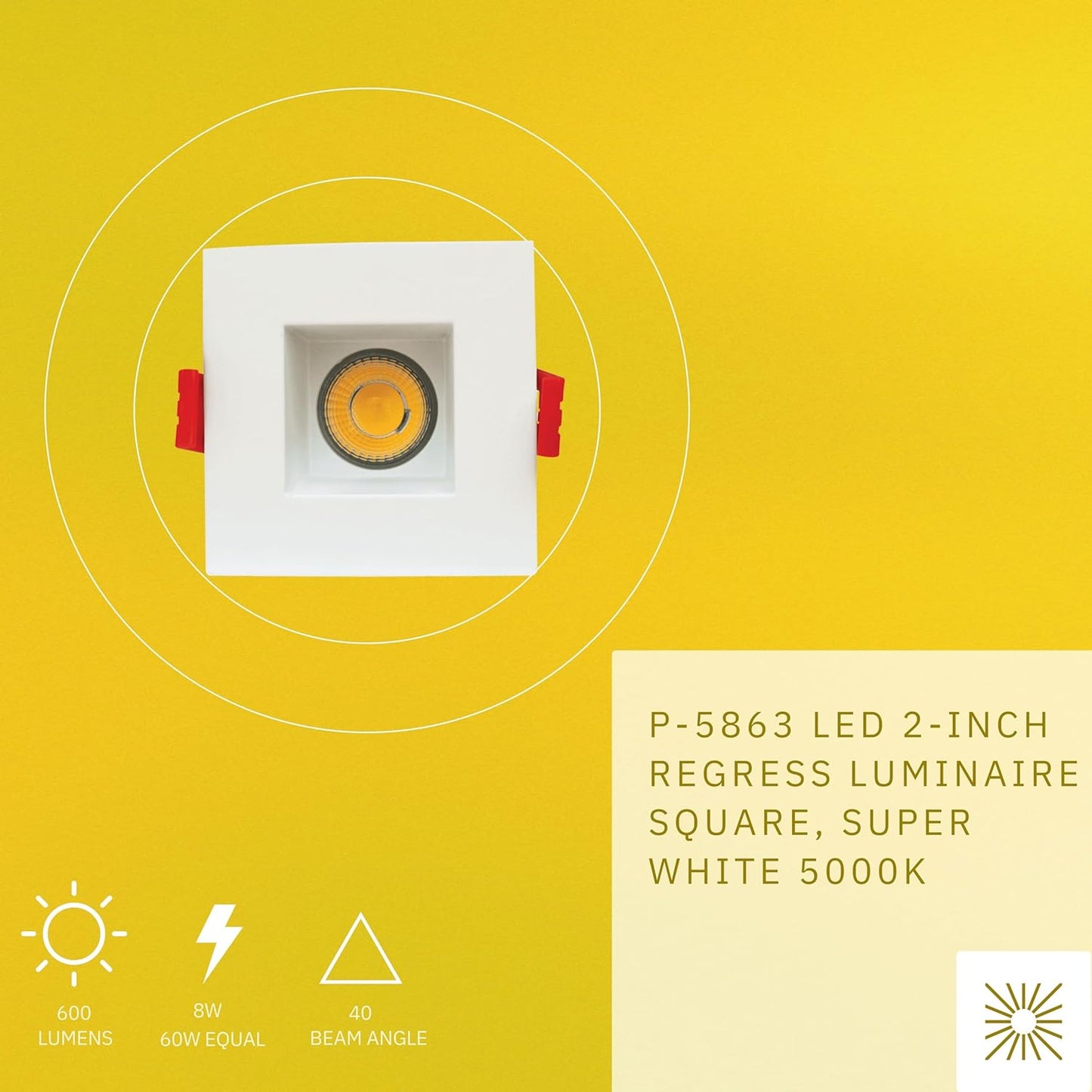 P-5863 2 Inch Square White 8W 600 Lumens Super White 5k Recessed Light